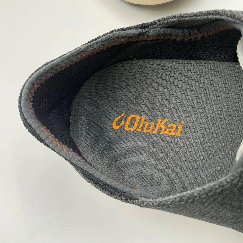 OluKai Nohea Moku Mens 11 Charcoal Grey Mesh Boat Shoes Slip On Sneakers 10283